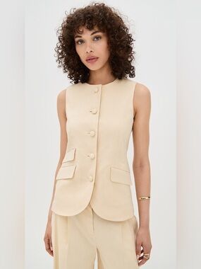 rag & bone Cream Sleeveless Button-Front Vest/ High Waist Shorts Set